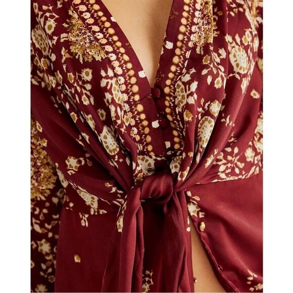 FREE PEOPLE Run Free Blouse Chocolate Combo Boho Flowy Tunic Size S - Picture 3 of 7